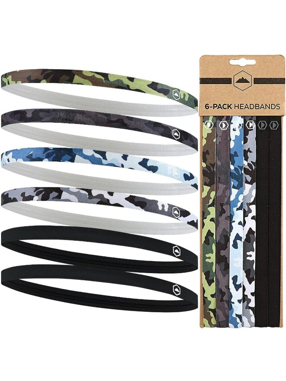 Women's Camo- 6 Thin Elastic Headbands Sports Workout Running Sweatbands
